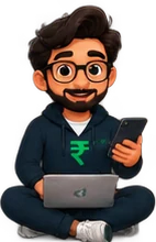 Guru, the My Investor Guru mascot, sitting with a laptop